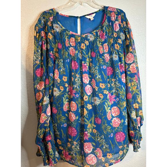 Terra & Sky - Blue Floral Blouse Size 3X - PLUS SIZE Great condition! - Picture 1 of 2